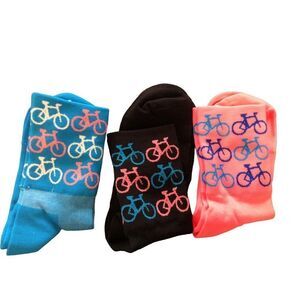 GIRLS 5 Pack Crew Socks With Bicycle Print Size M Multicolor Neon